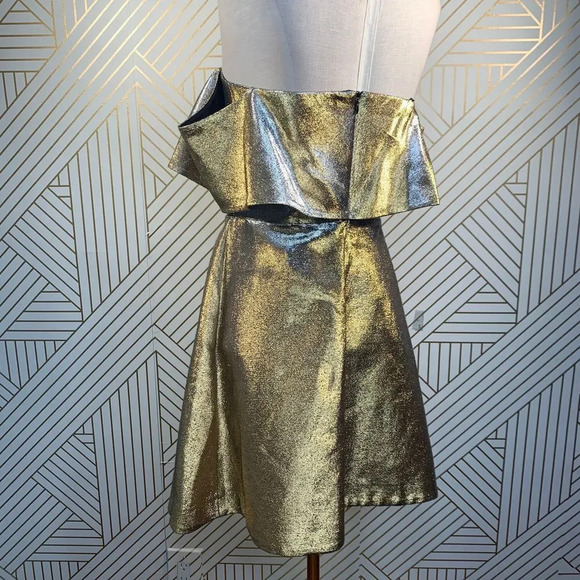 Sandro Palacio Metallic Gold Off Shoulder Dress - Picture 6 of 11
